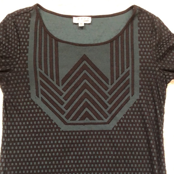 Max Studio 3/4 sleeve round neck tunic top green & black pattern Size XS - Picture 8 of 16